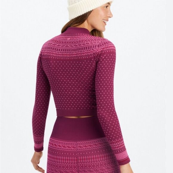 Fabletics Holly seamless long sleeve top Merlot multi new xl Nordic fair isle - Picture 2 of 9